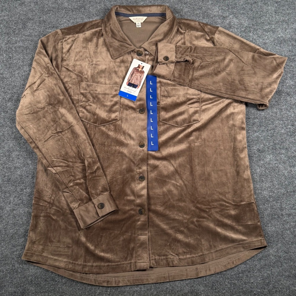 Corduroy Lg Shirt Jacket Tan Brown LS Button Up Western Cowgirl Utility Pockets